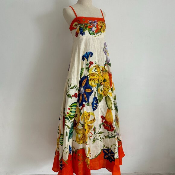 Alemais Pomegranate Floral Print Patterned Linen Maxi Dress - Picture 6 of 13